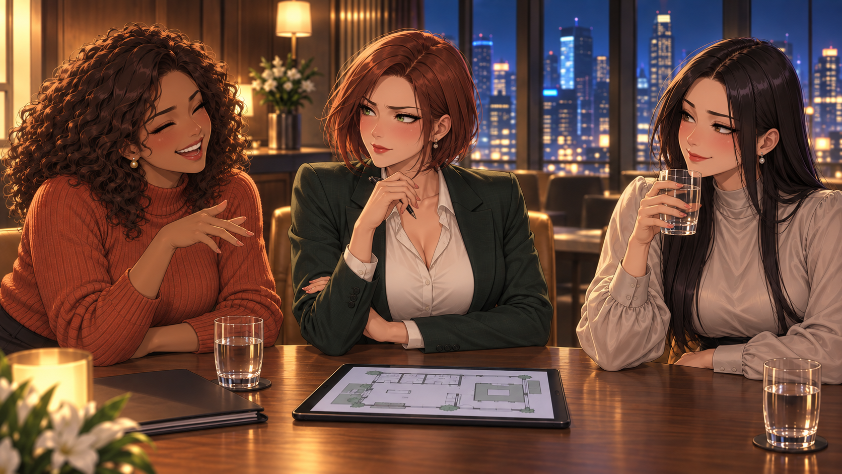 The household trio shares a candid moment