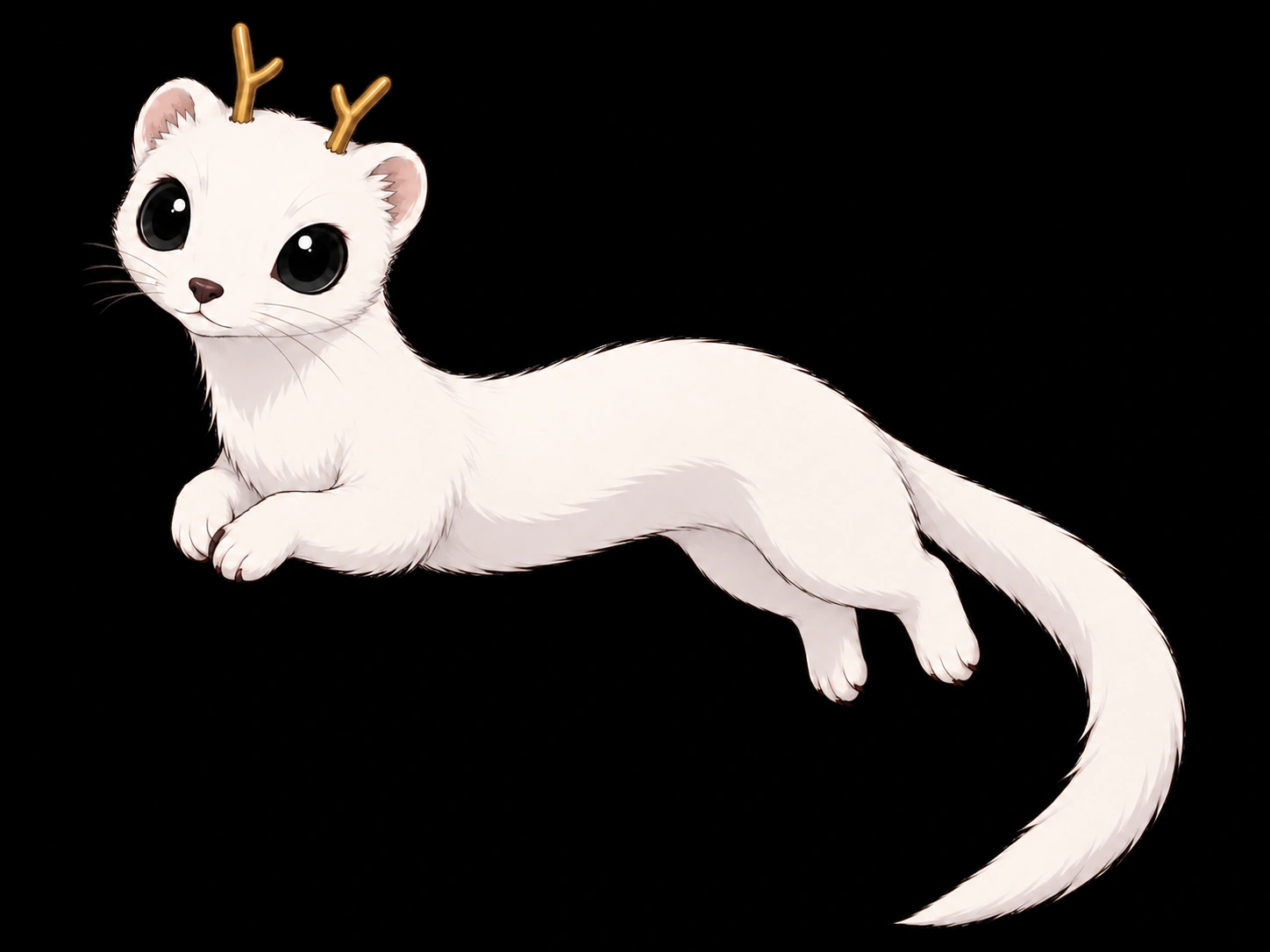 Mallow, her floating white stoat-like field liaison with tiny gold antlers.