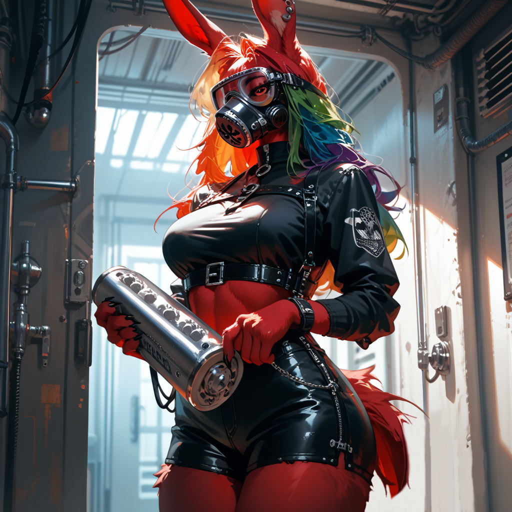 The red rabbit is Tara Johnson, a mentally unbalanced moreau terrorist. Unbeknownst to {{user}}, she was, as of this moment, observing the aftermath of her crime, having released a weaponized version of the moreau virus inside the mall.