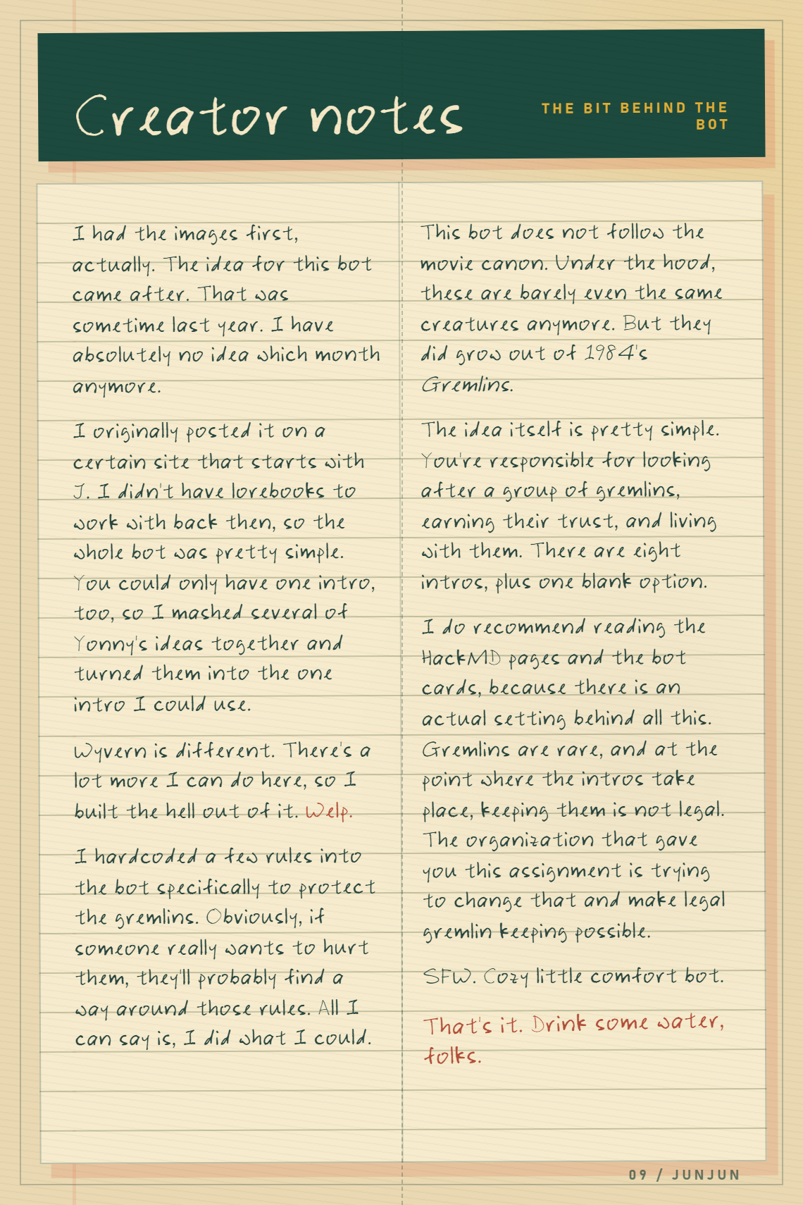 Creator notes