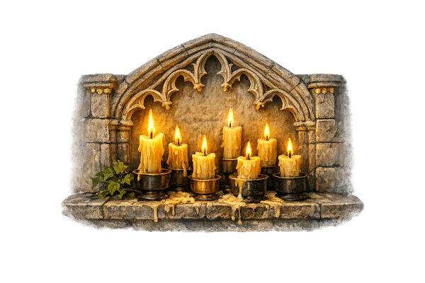 Votive candles at the close of the chronicle