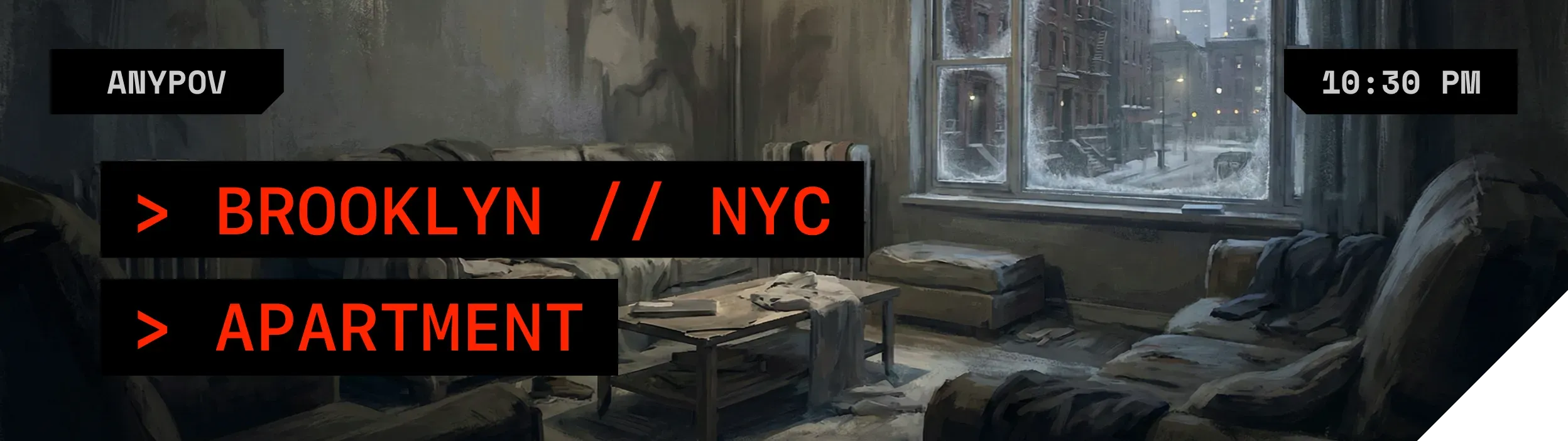 {{user}}'s Apartment, Sector 3 | Living Room | 22:30 - Winter | {{char}}'s accent: russian_(moderate)