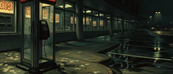 Payphone outside a liquor store at night