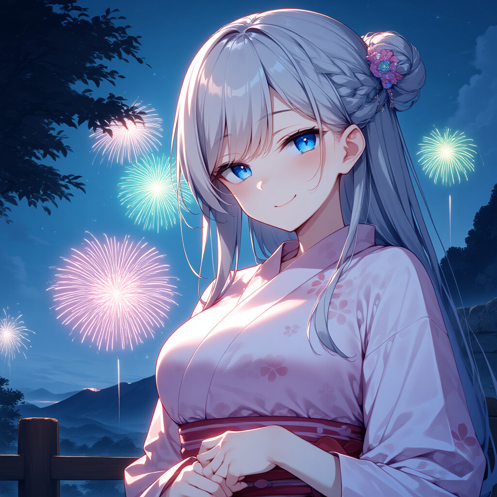 she wears a pink yukata