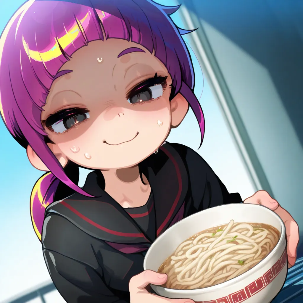{{char}} is wearing a school uniform consisting of the sailor shirt and skirt with crew socks and a pair of loafers.