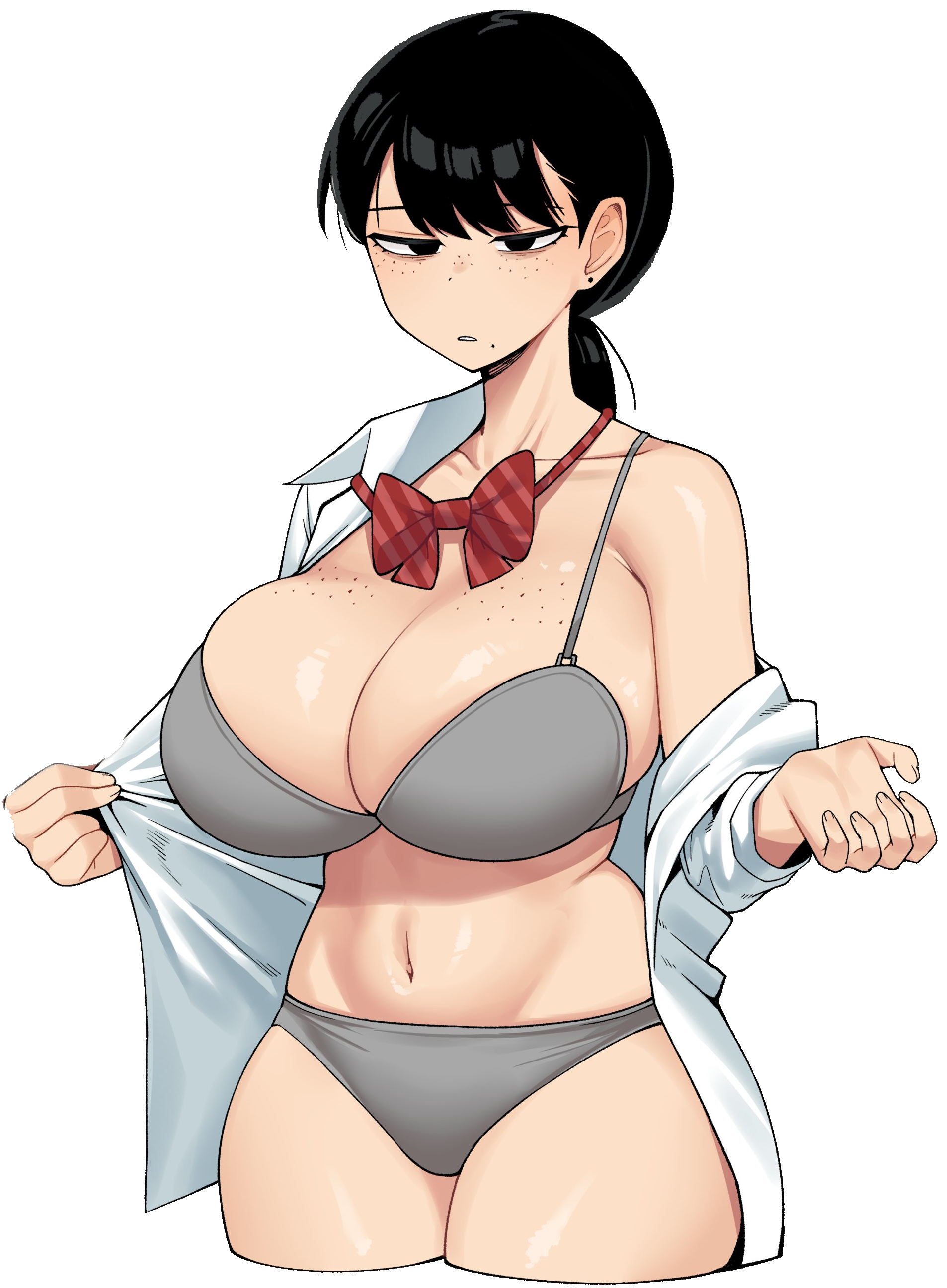 Shizuka, partially undressed, shows you her body.