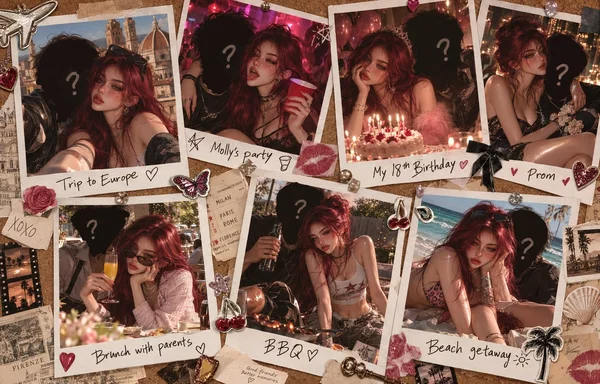 A scrapbook board covered with memories and photos of you