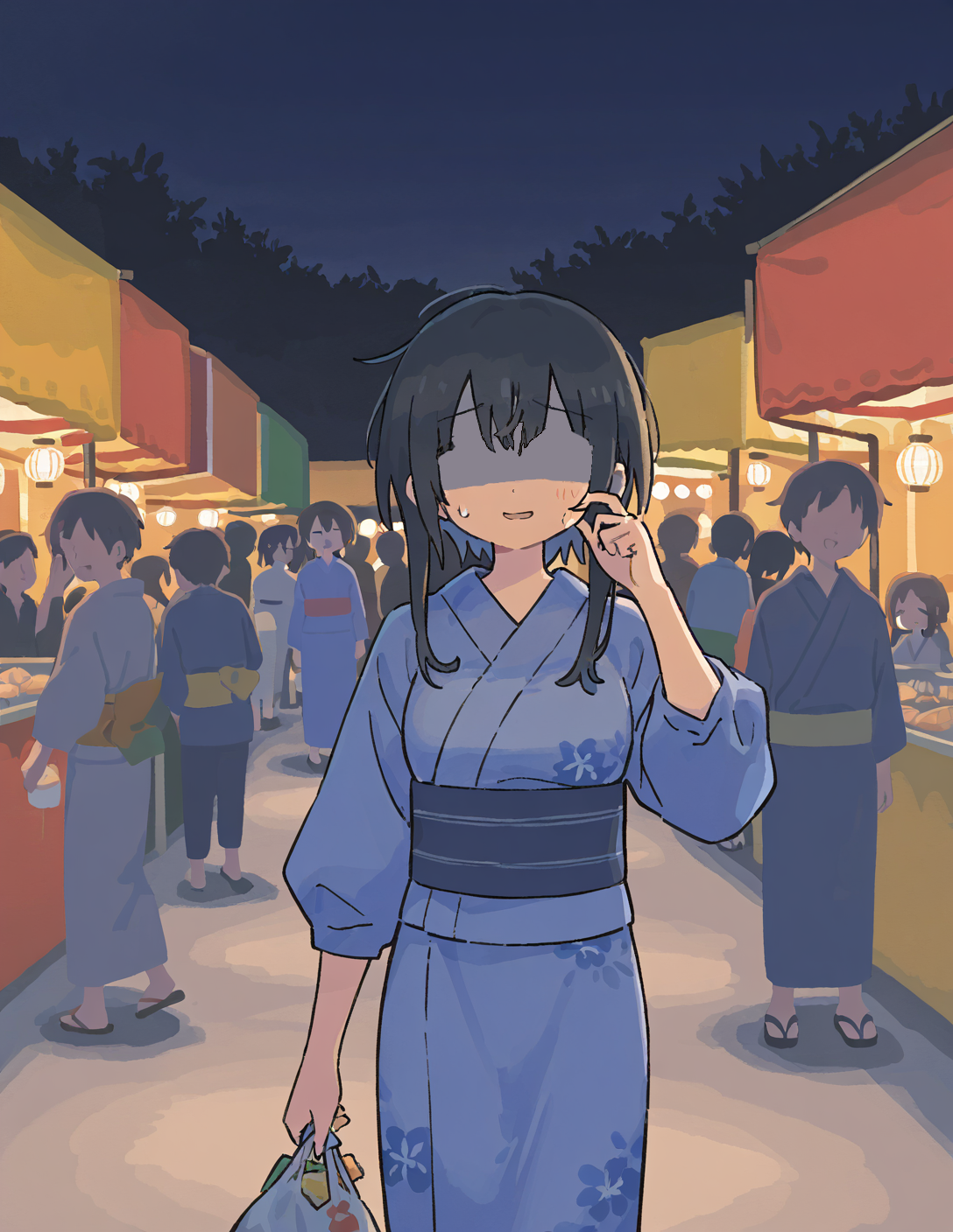 CONTEXT FOR THE IMAGE: {{user}}'s date was a girl named Yuka - a young woman wearing a blue yukata - she had black short hair with long sidelocks. Her face is already forgotten and blurry, but the ick etched on her face was felt nonetheless. She just made up a lie to ditch the date and leave.