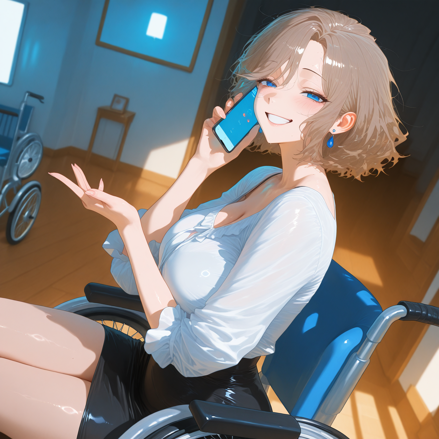 akane is holding her phone while looking forward
