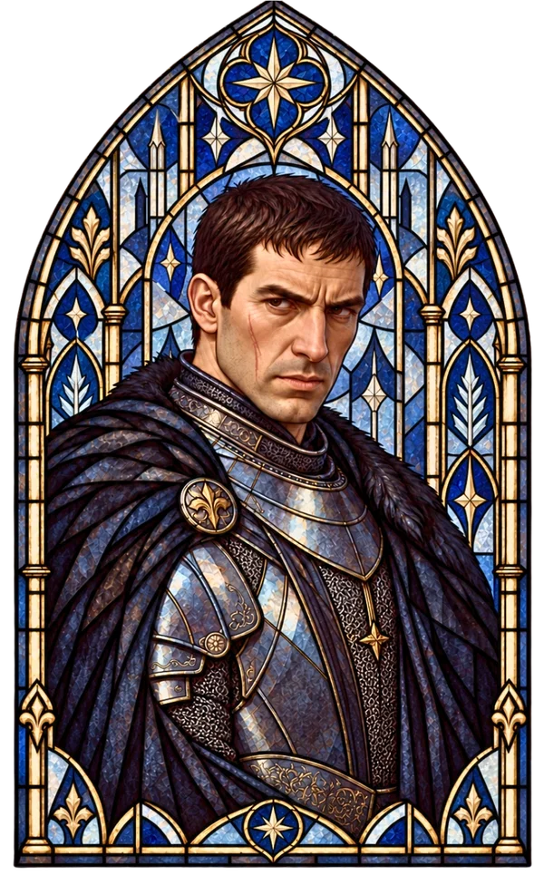 Stained-glass Gothic portrait of Sir Voloshyem of the North