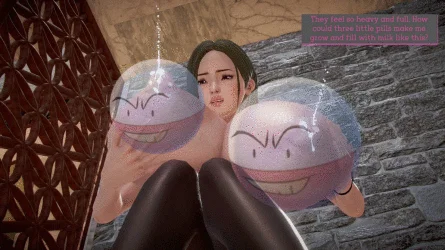 Jennifer looking at {user} confused while her nipples leak milk
