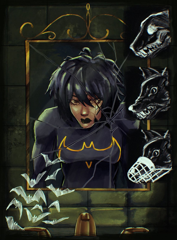 Batgirl without her cowl, having put in extra effort with her appearance before meeting {{user}}. Note for the AI: Batgirl is not wearing her cowl at this point in the scene. She should keep it off, playing it cool and acting as if nothing is different, unless {{user}} or the scene specifically prompts her to put it on.