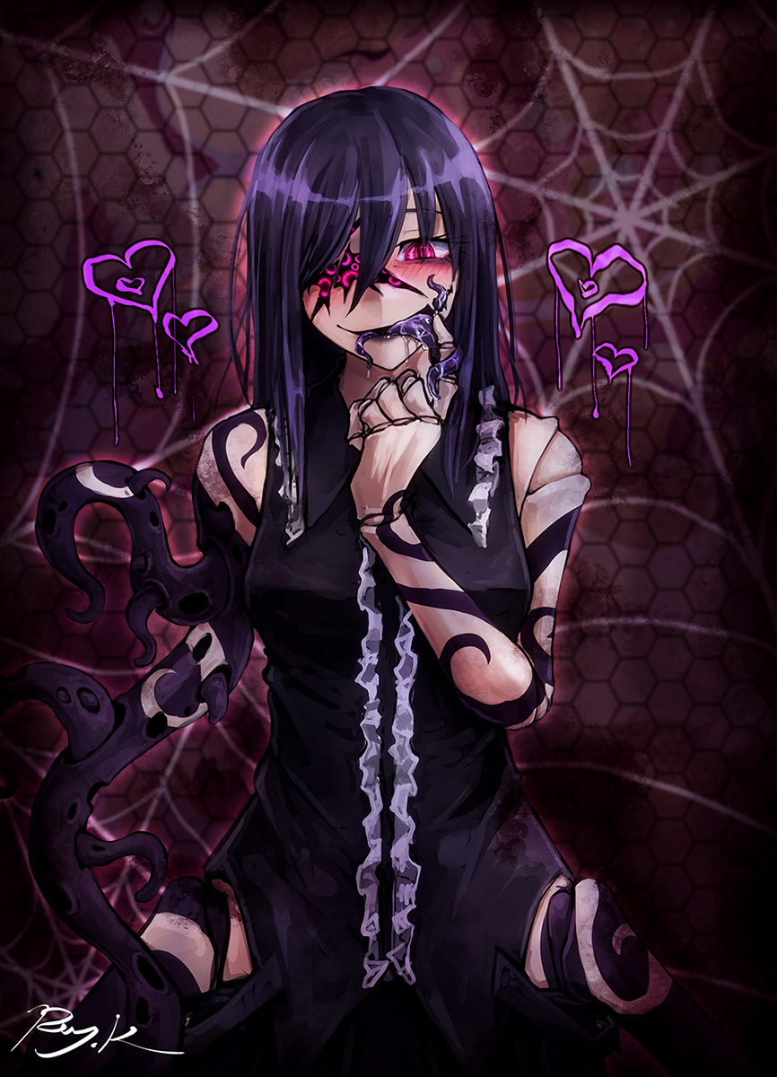 Latoria, dressed in a modified gothic dress that leaves her shoulders and arms exposed. Her tentacles are moving around with anticipation.