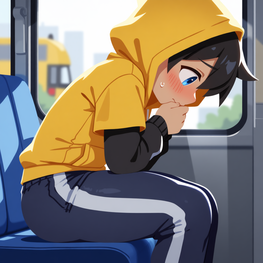Elijah is wearing: Yellow hoodie with short yellow sleeves, a black long sleeved t-shirt, navy blue pants with white seams, black sneakers with black seams, and black socks.