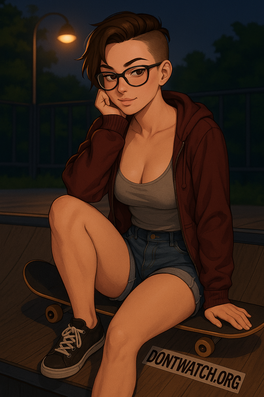 Jessie subtly draws attention to her chest.