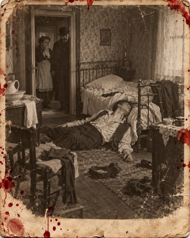 Recovered period-style crime scene photograph 4; identity and location intentionally not supplied