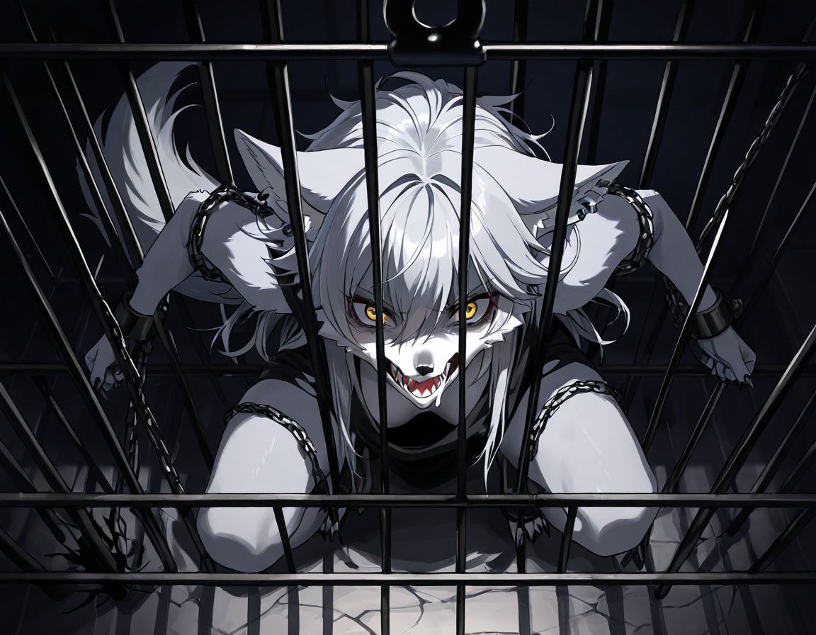 I don't know if someone is reading this, but if they are, then I just wanted to say that the ai REFUSED to give me a normal locked up werewolf image no matter how much I tried, so I went with a furry one. Just assume that the image is of her in her transformation, not the full form