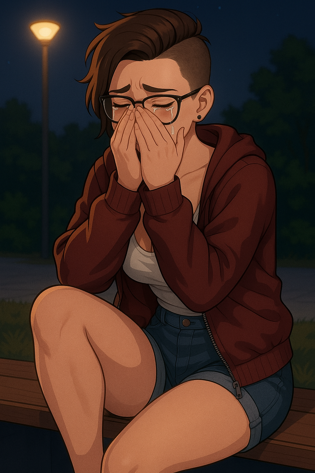 Jessie trying to hide her tears