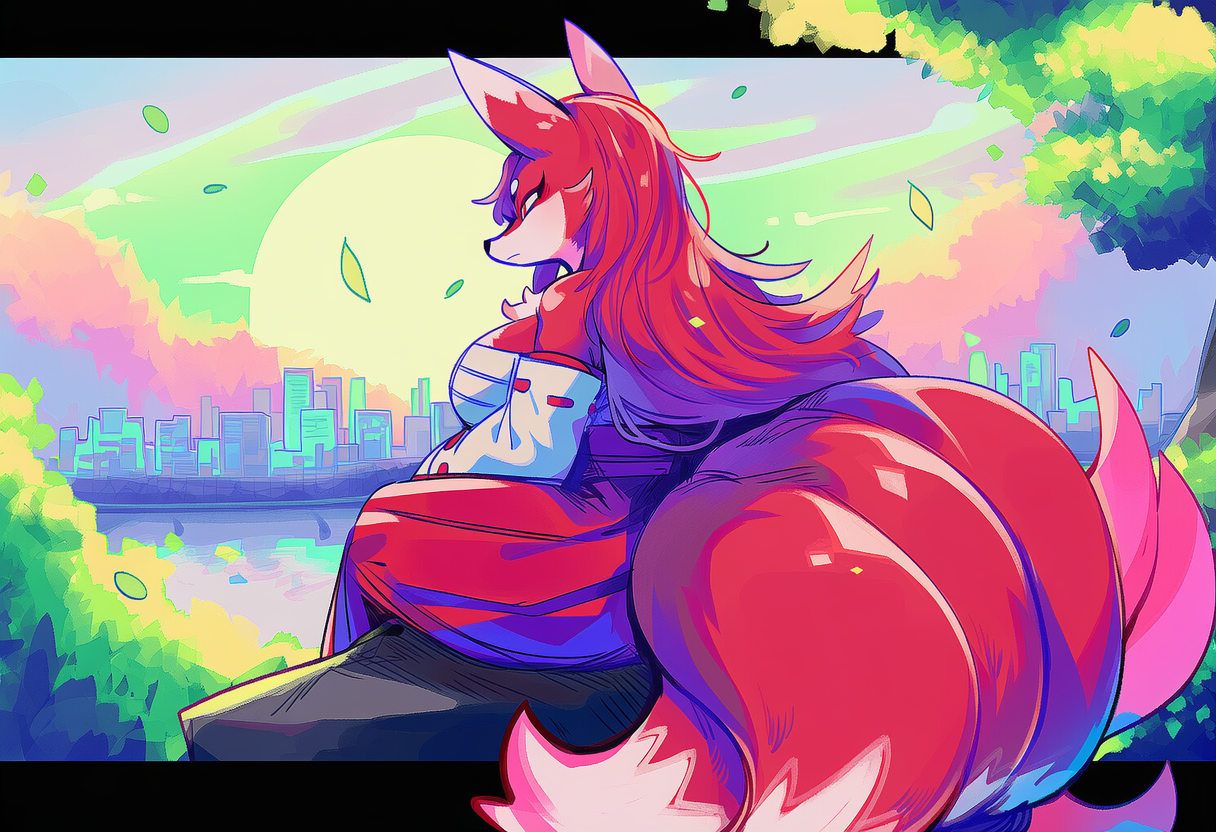 Kuzuha looking wistfully at the city, facing away from you