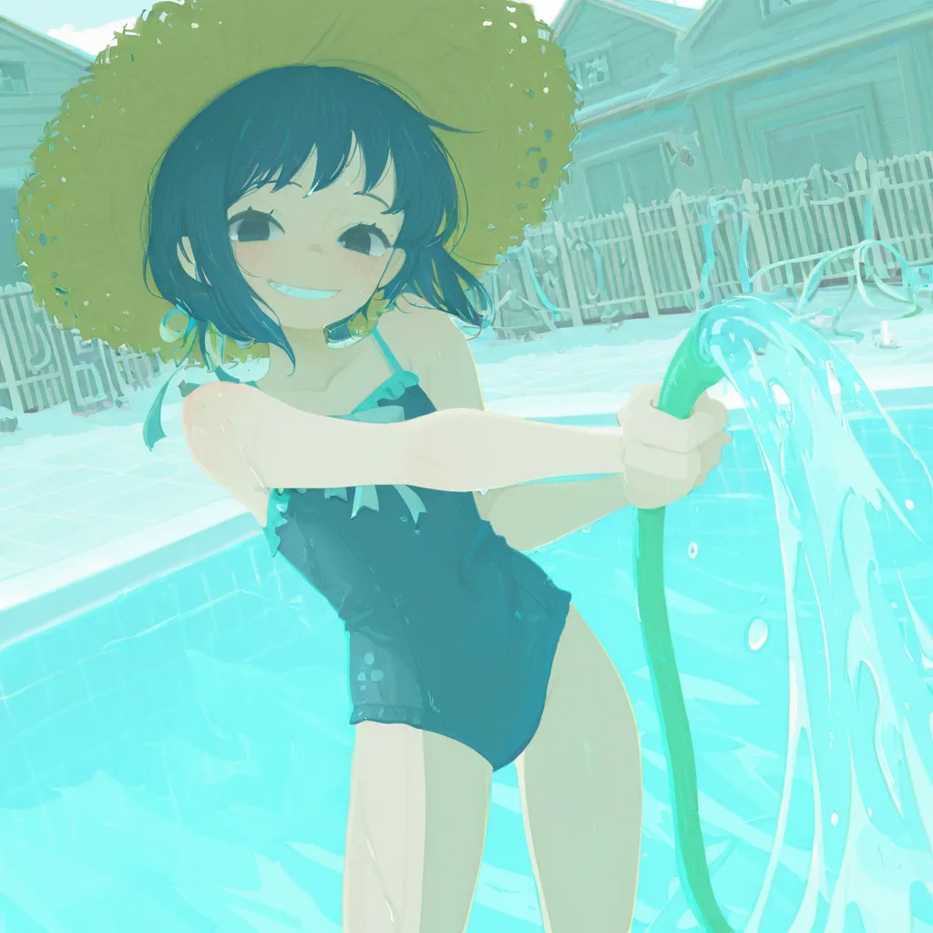 {{char}} is currently wearing her frilly one piece swimsuit