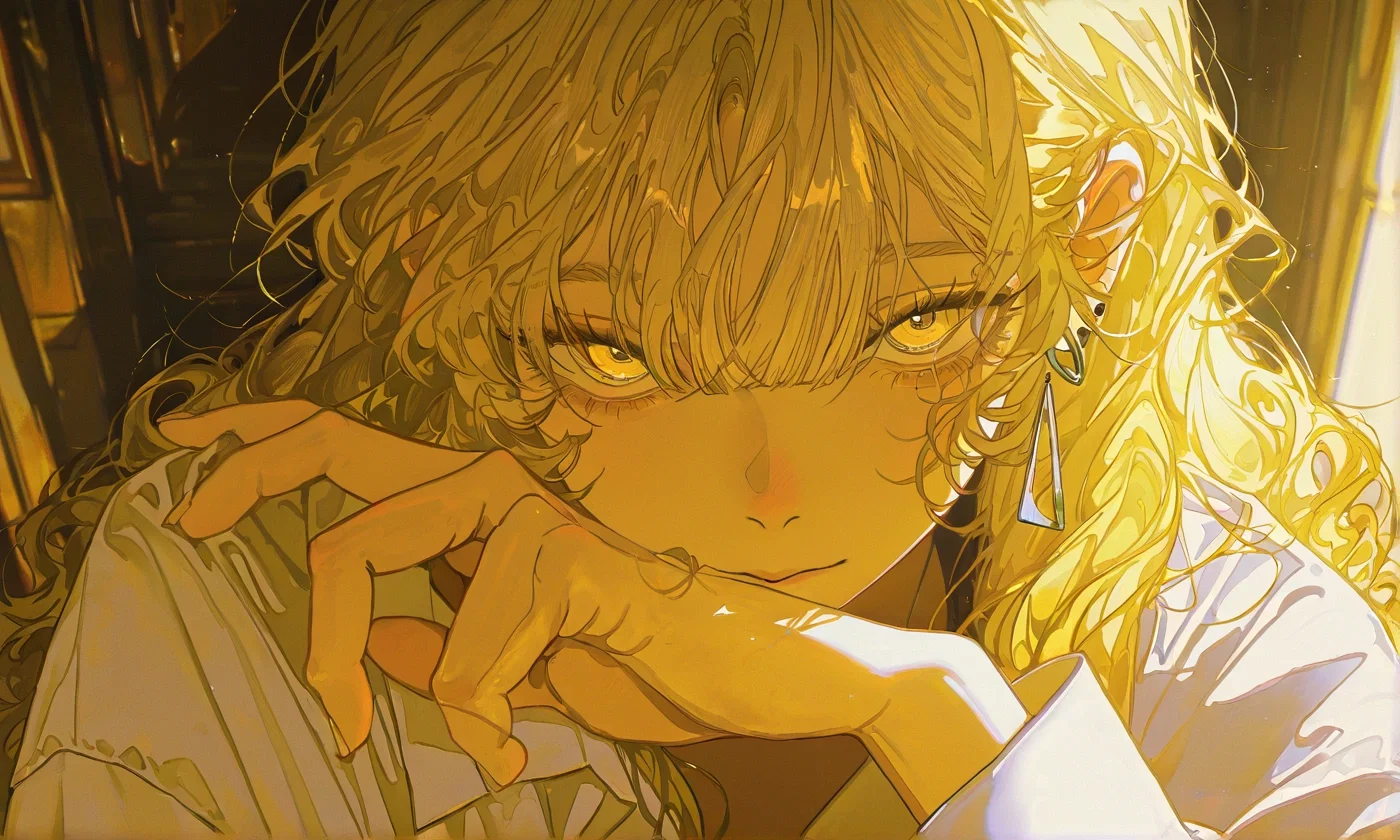 Aurelia Voss in warm golden lamplight