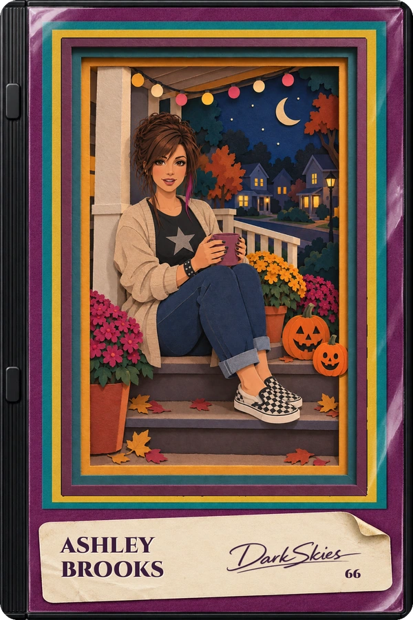 Day One edition card: Ashley on her porch steps in October, in a special edition case