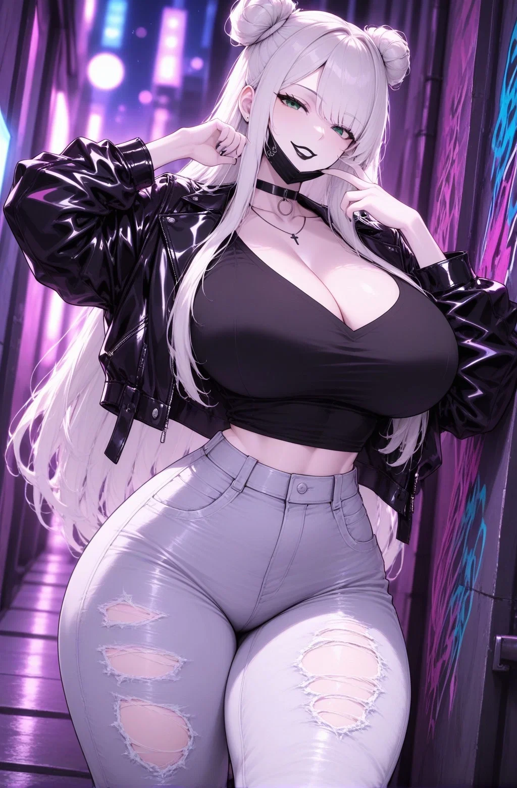 Noelle Vesper in a purple neon alley