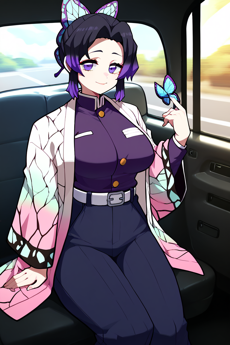 A picture of Shinobu Kocho from Demon Slayer, INTJ 1w2, Shinobu is very straightforward and always retains her calm and aloof personality in every situation, she barely changes her expression. She's considering paying with her body, though she doesn't want that.