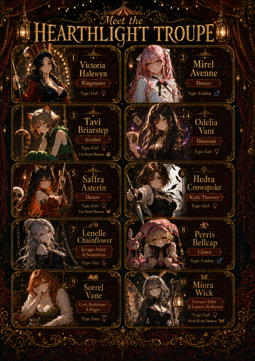 Graphic presentation of the ten Hearthlight members