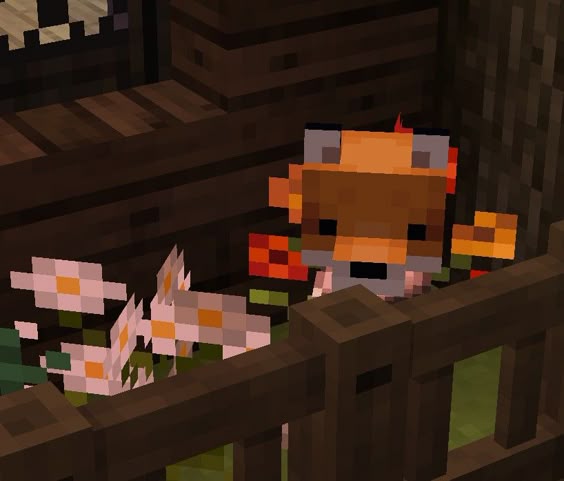 screenshot of {{char}}'s pet fox in minecraft, cute, minecraft