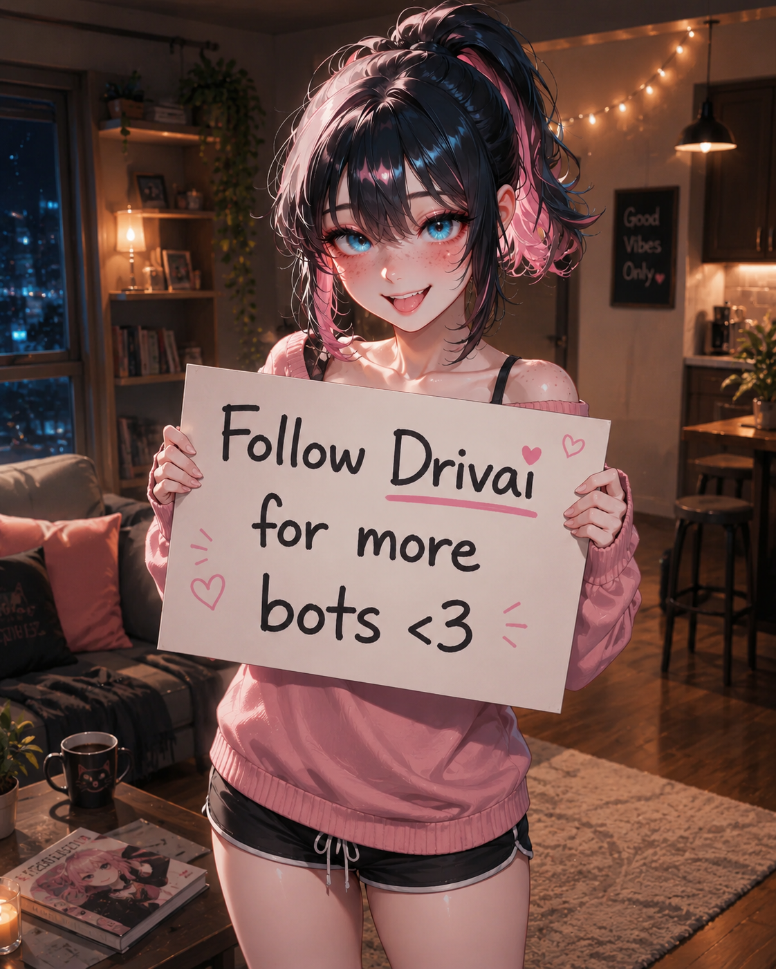 Ranja holding follow sign