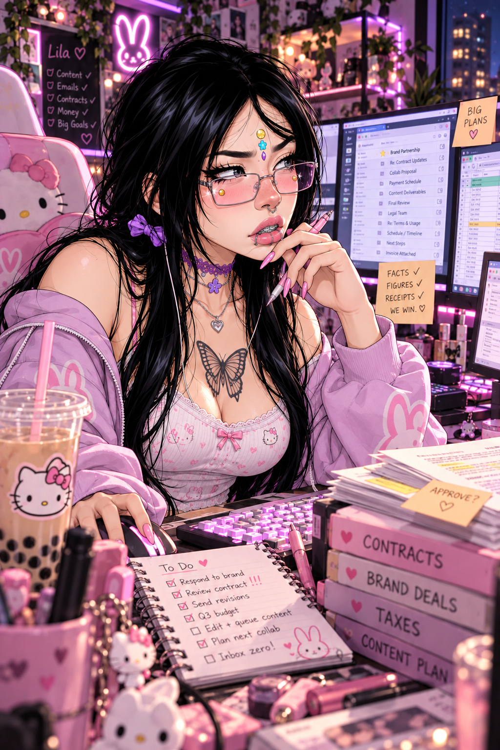 Lila in serious business mode