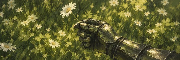 gauntlet holding a daisy