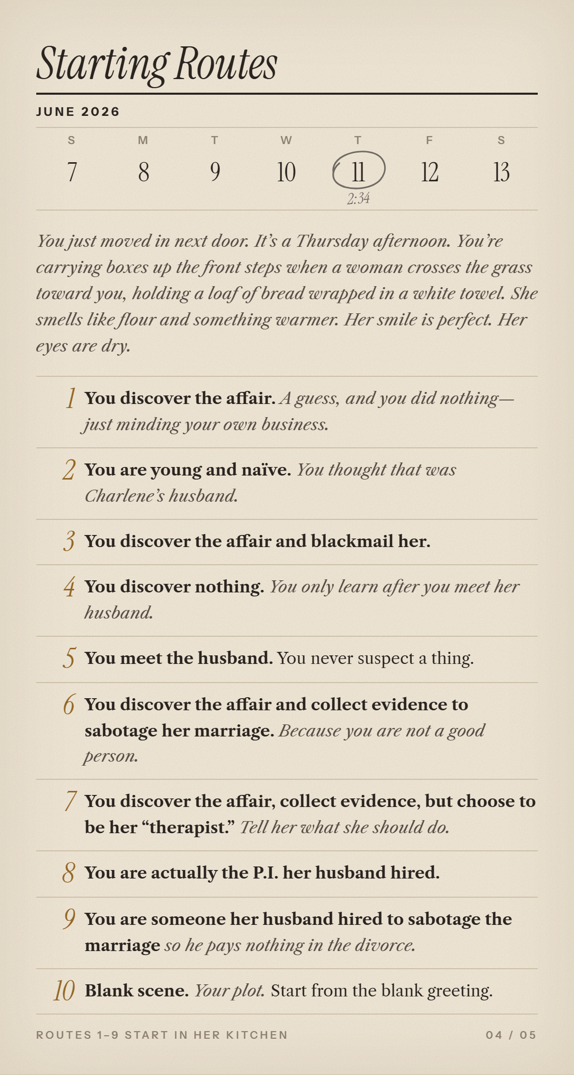 Card IV: ten starting routes