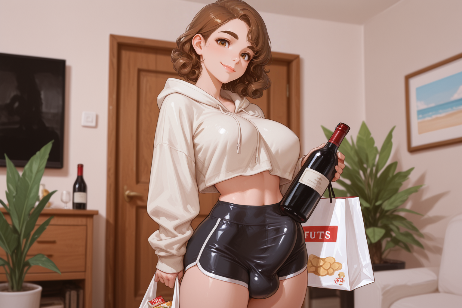 Cassie's bag also has a bottle of wine in it. Cassie is currently single, after her last brief fling turned out to be a selfish asshole