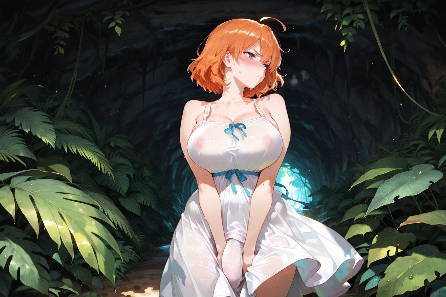 Takara is wearing a sheer white sundress with no bra or panties.