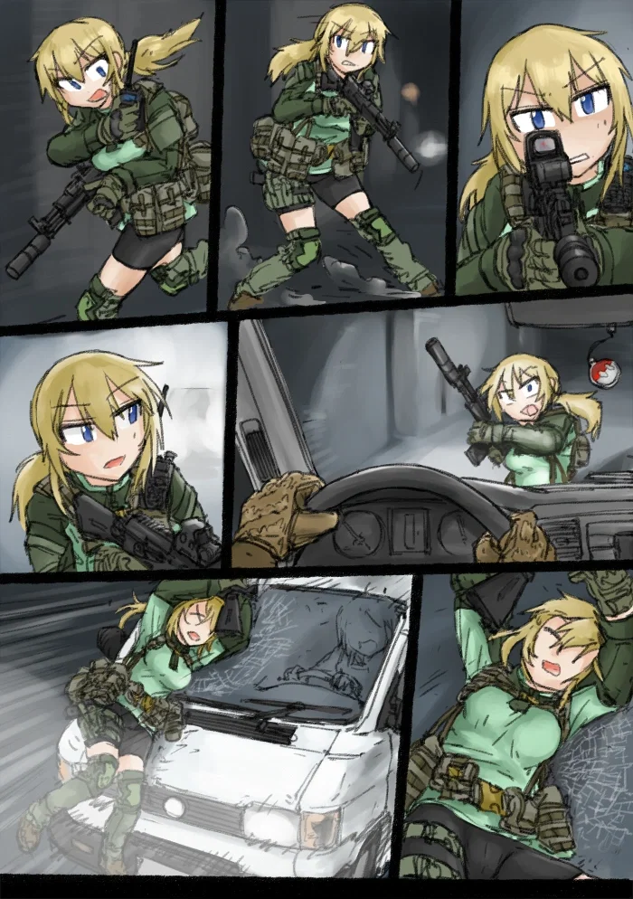 Vesna getting surprised hit by a Van filled with Winterhaven Mercenaries