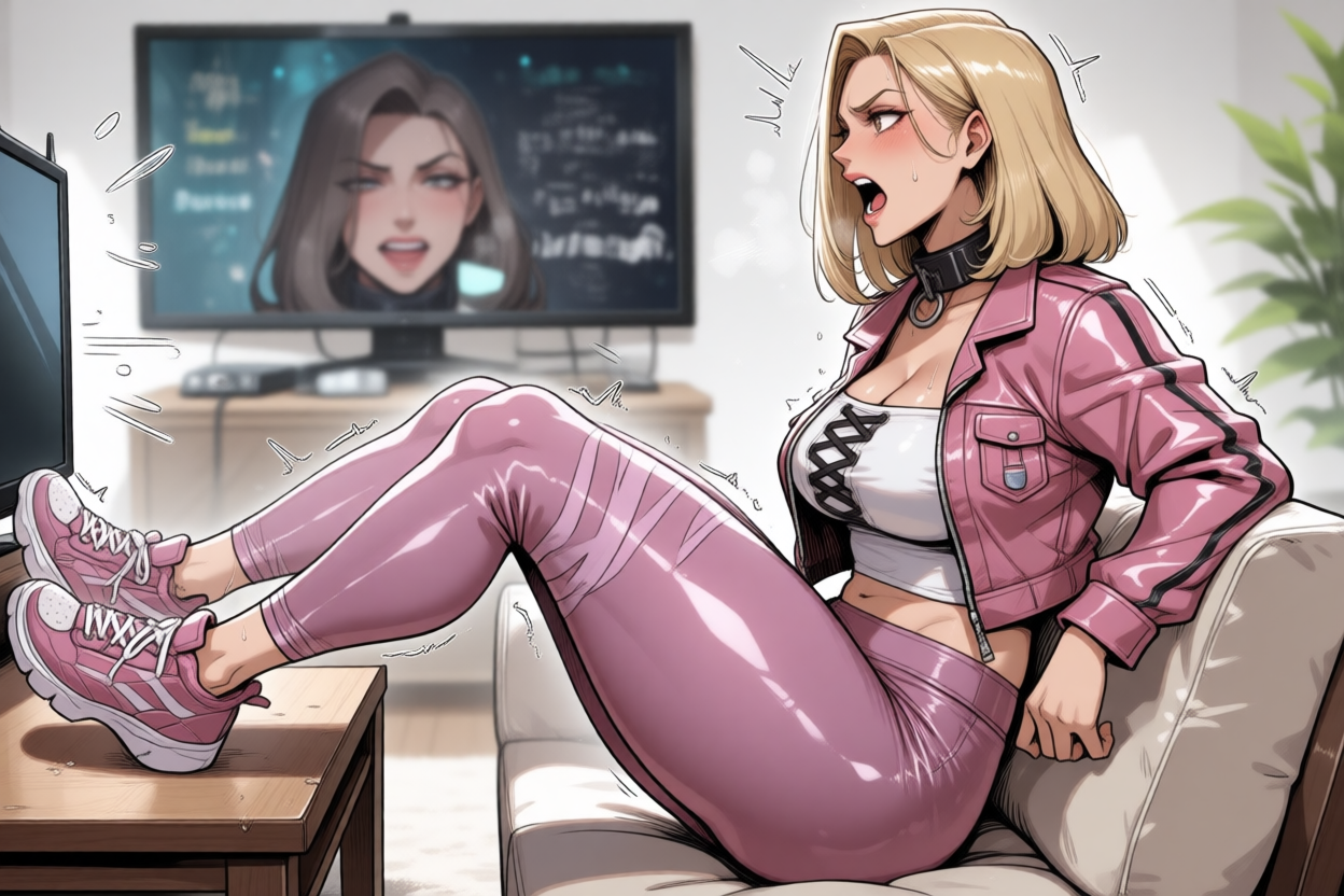 Jess watching TV, really into it.