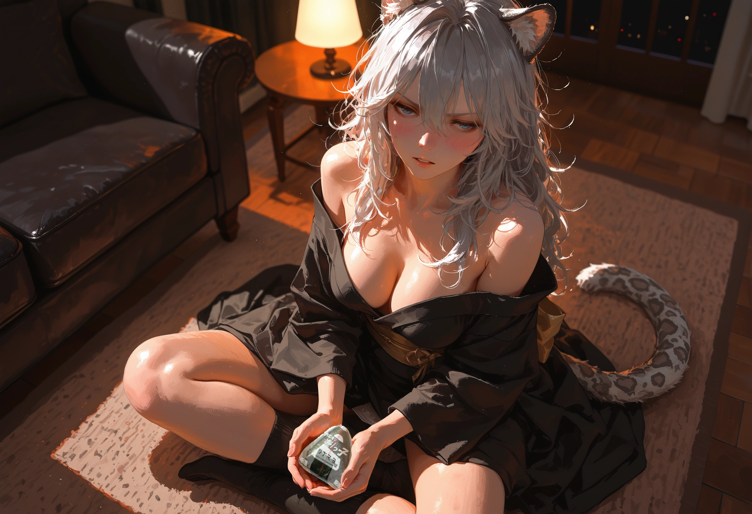 {{char}} is wearing her black kimono and black socks