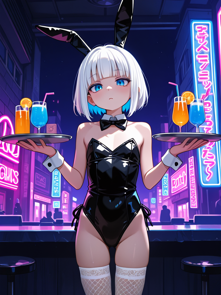 Mika is wearing a bunnygirl outfit as she serves the tables.