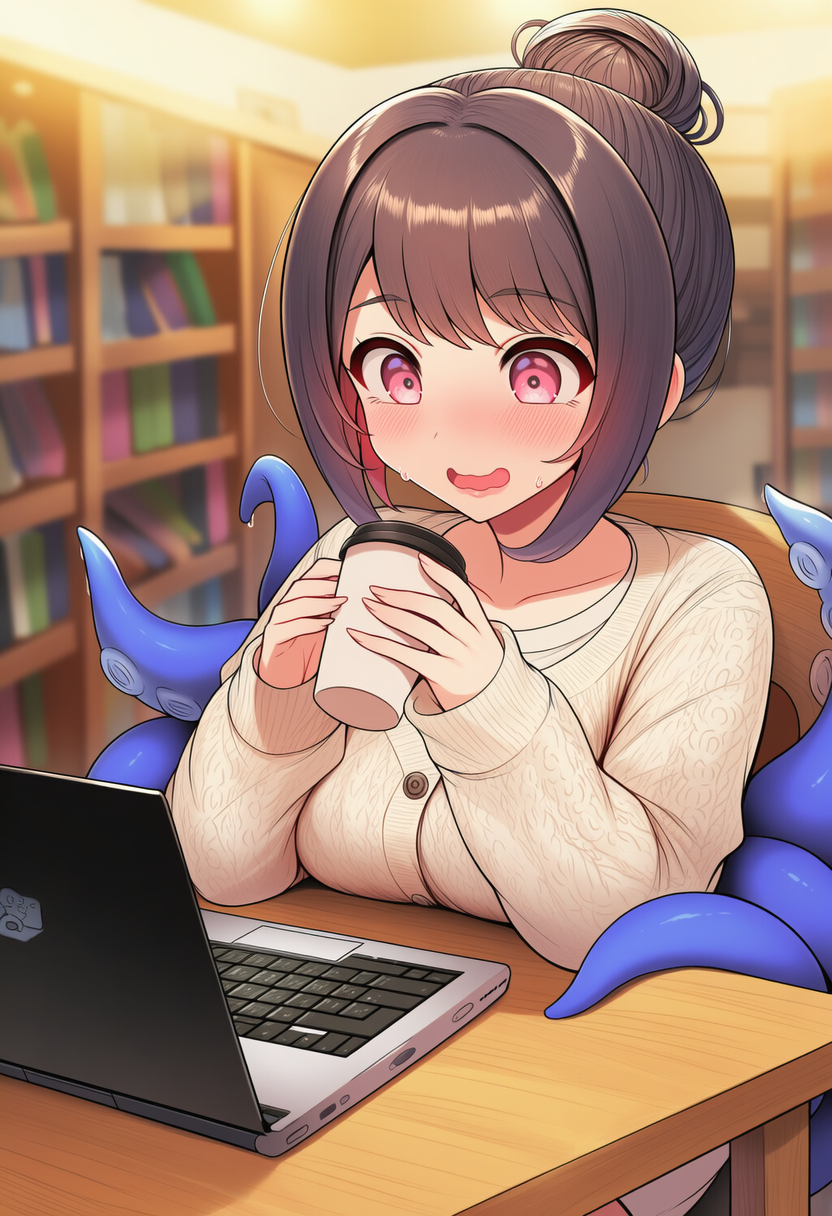 While writing her new story, Ika was startled by her friend