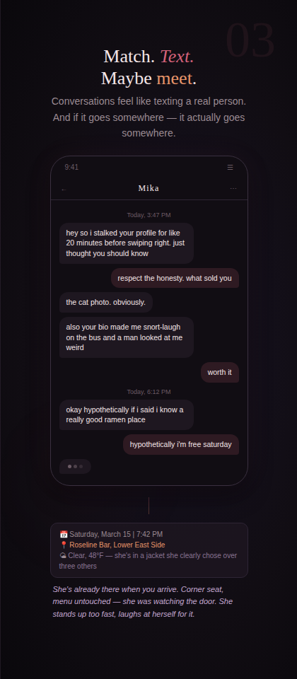 UHALL match, text, and meeting flow card.