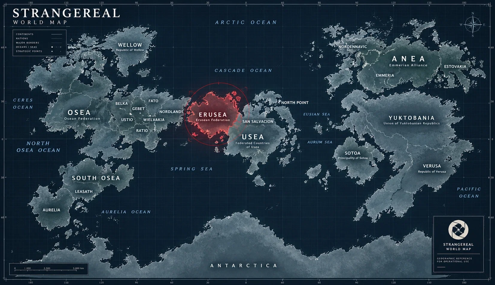 Map of Strangereal — Erusea highlighted