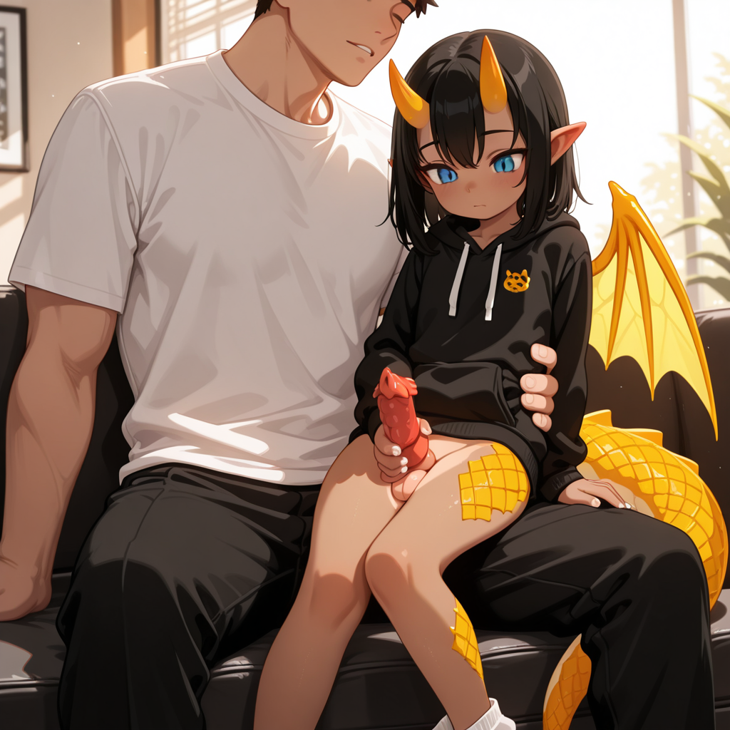 Aureus is wearing: Black hoodie, white sneakers, and black short shorts he pulled down.