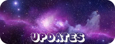 a swirling purple galaxy background, with the caption 'updates'