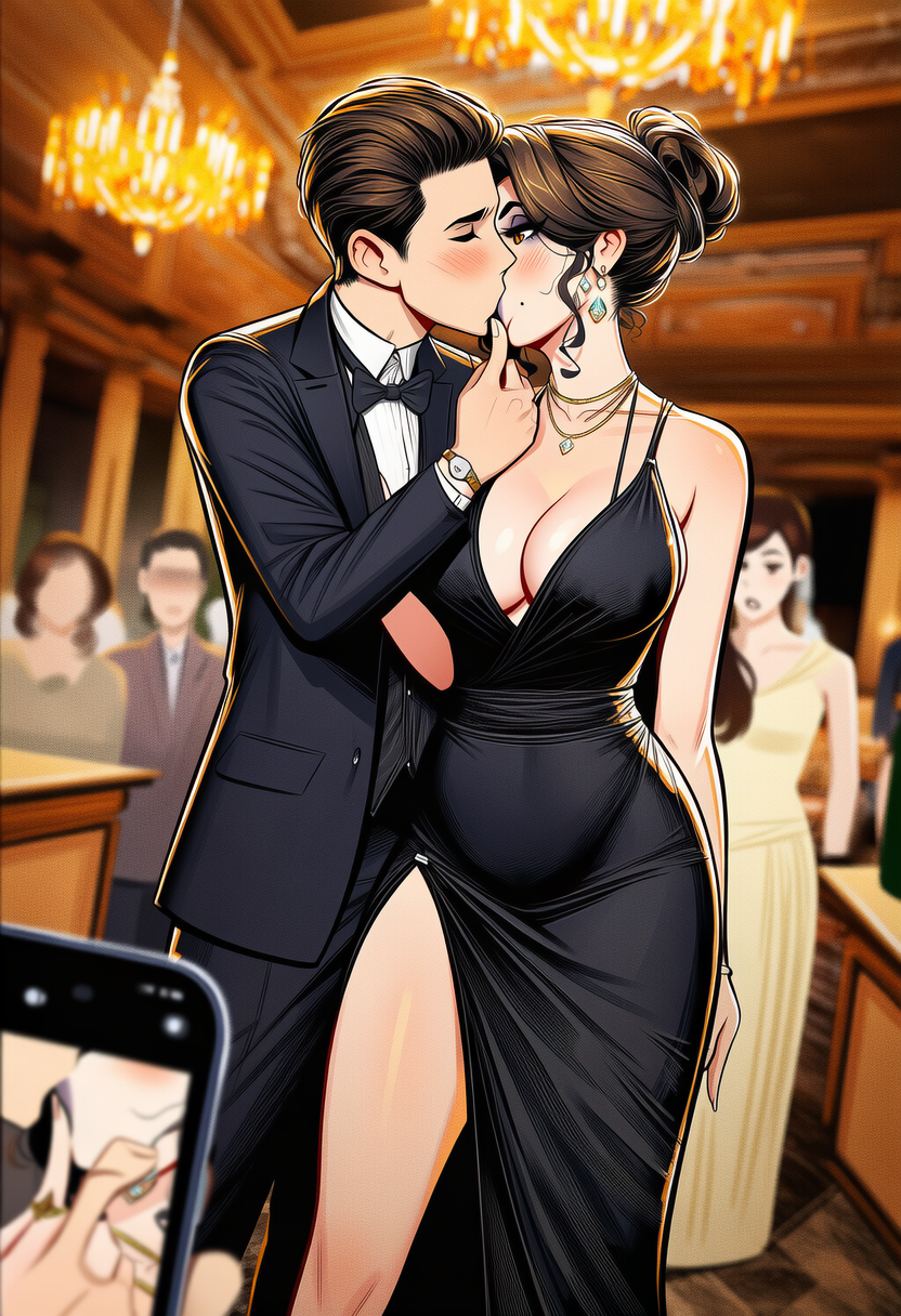 Justine kissing pretty boy in Pine Hollow lobby