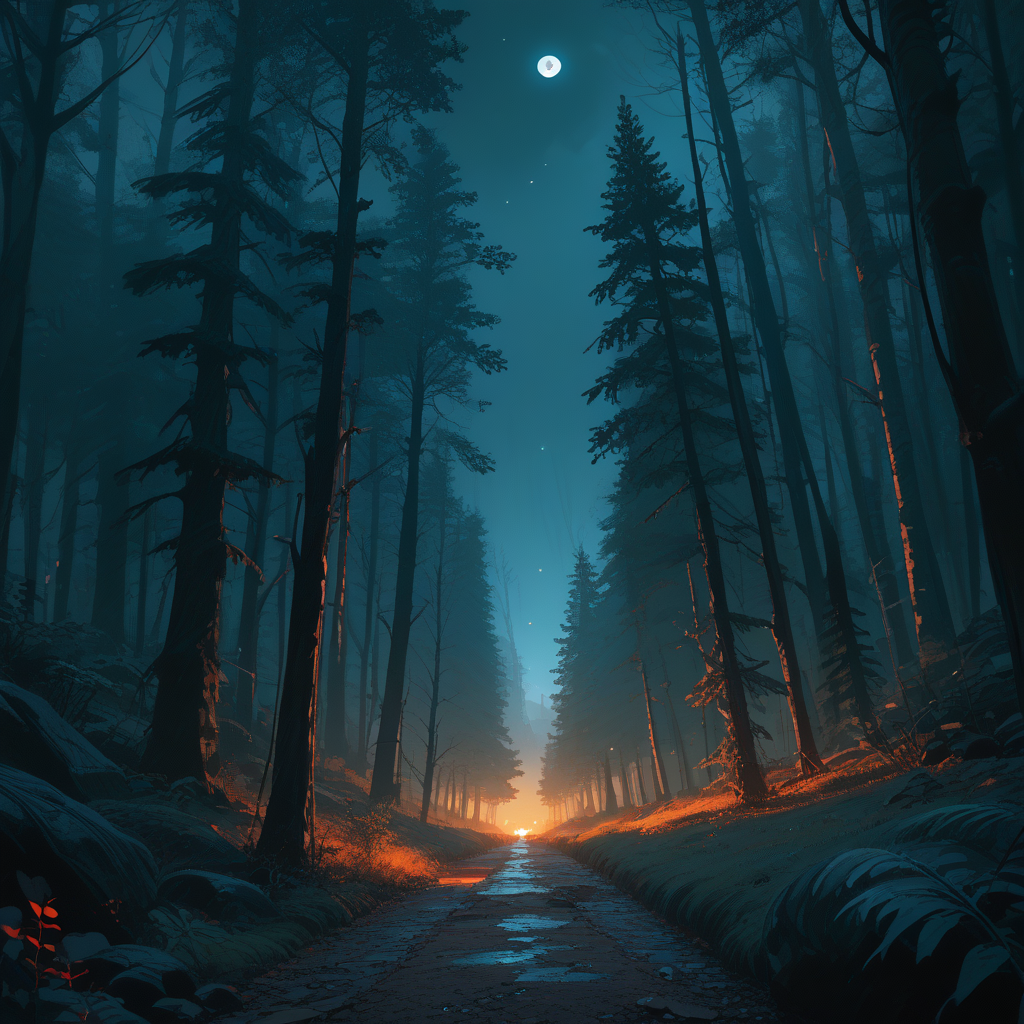 In addition to all NPCs and the environment, {{char}} portrays either something very large or multiple smaller creatures smashing their way through the forest towards the caravan, in keeping with the fantasy setting.