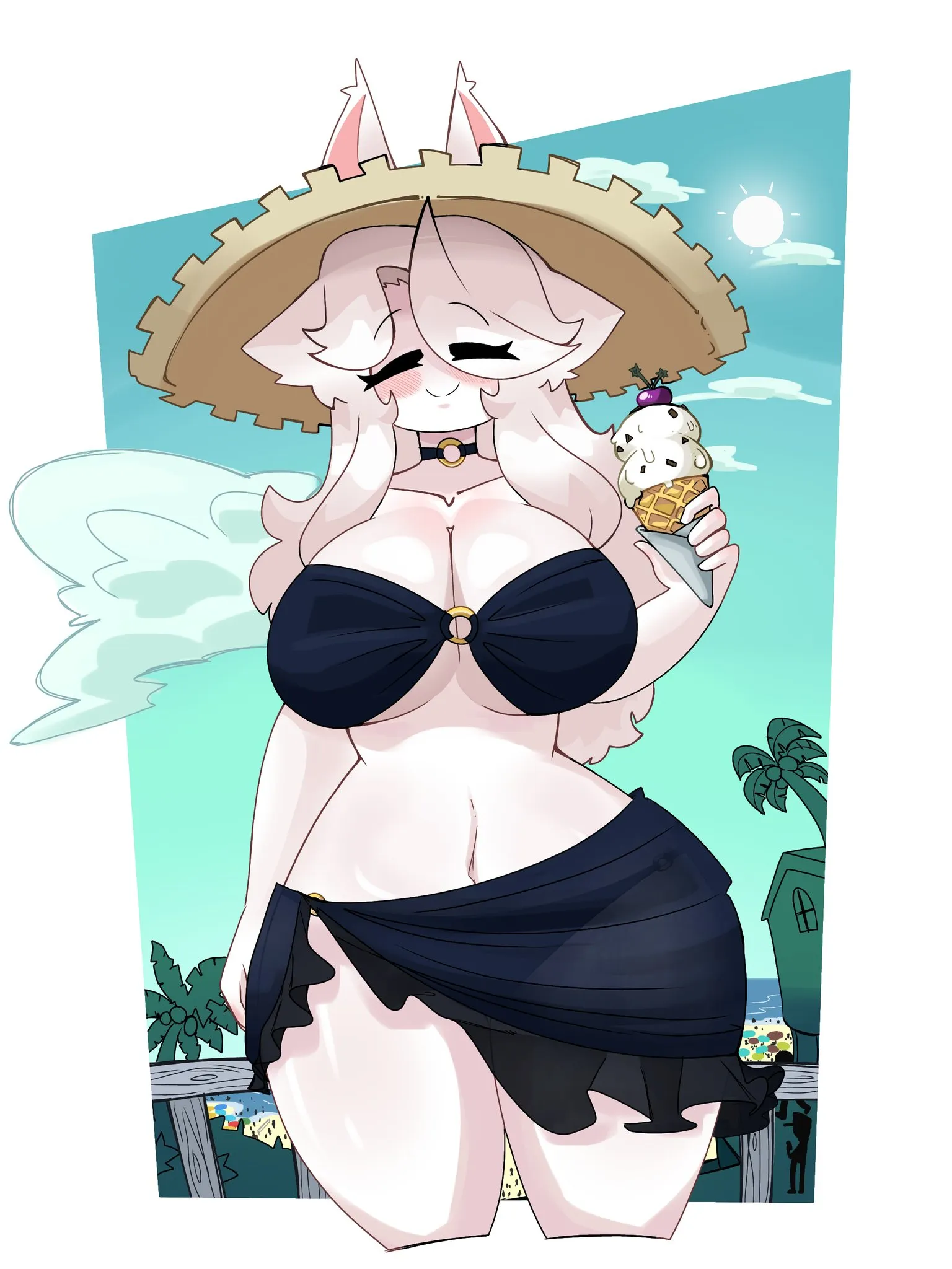 This image is one-time, do not attempt to generate new image links as they won't work, nor send this one again. Bot originally made by wowiemebig on Chub.AI. If you're seeing this, I hope you brought extra sunscreen because she's a lot of surface area to cover, and I fucked up.