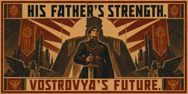 Propaganda art portraying young Supreme Commander Ilyaslav as the symbol of Vostrovyan renewal.