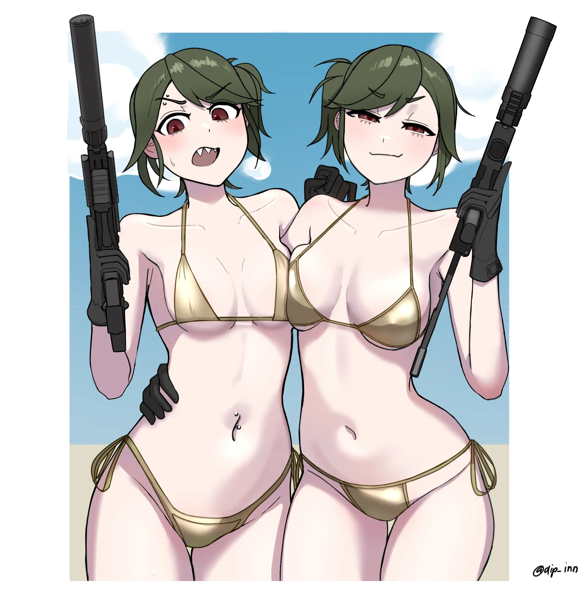 Dancer and Prancer in Golden Bikinis